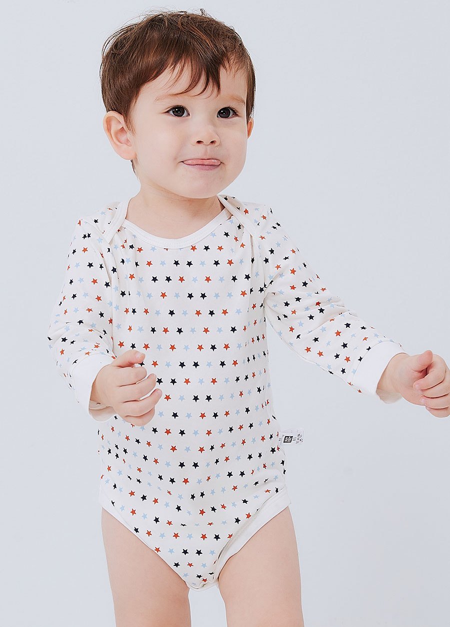 BABY Q彈棉質長袖包屁衣(2入)-星星