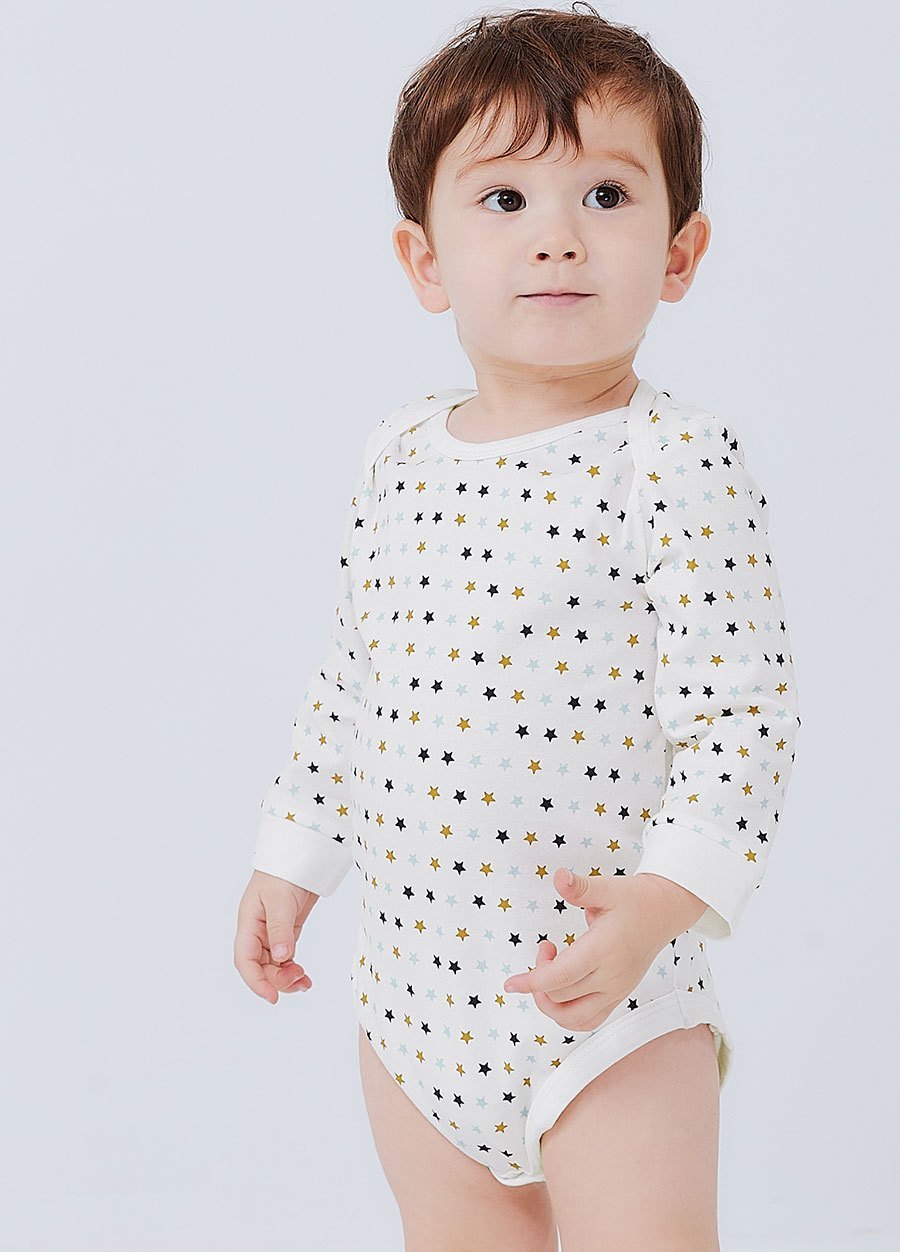 BABY Q彈棉質長袖包屁衣(2入)-星星