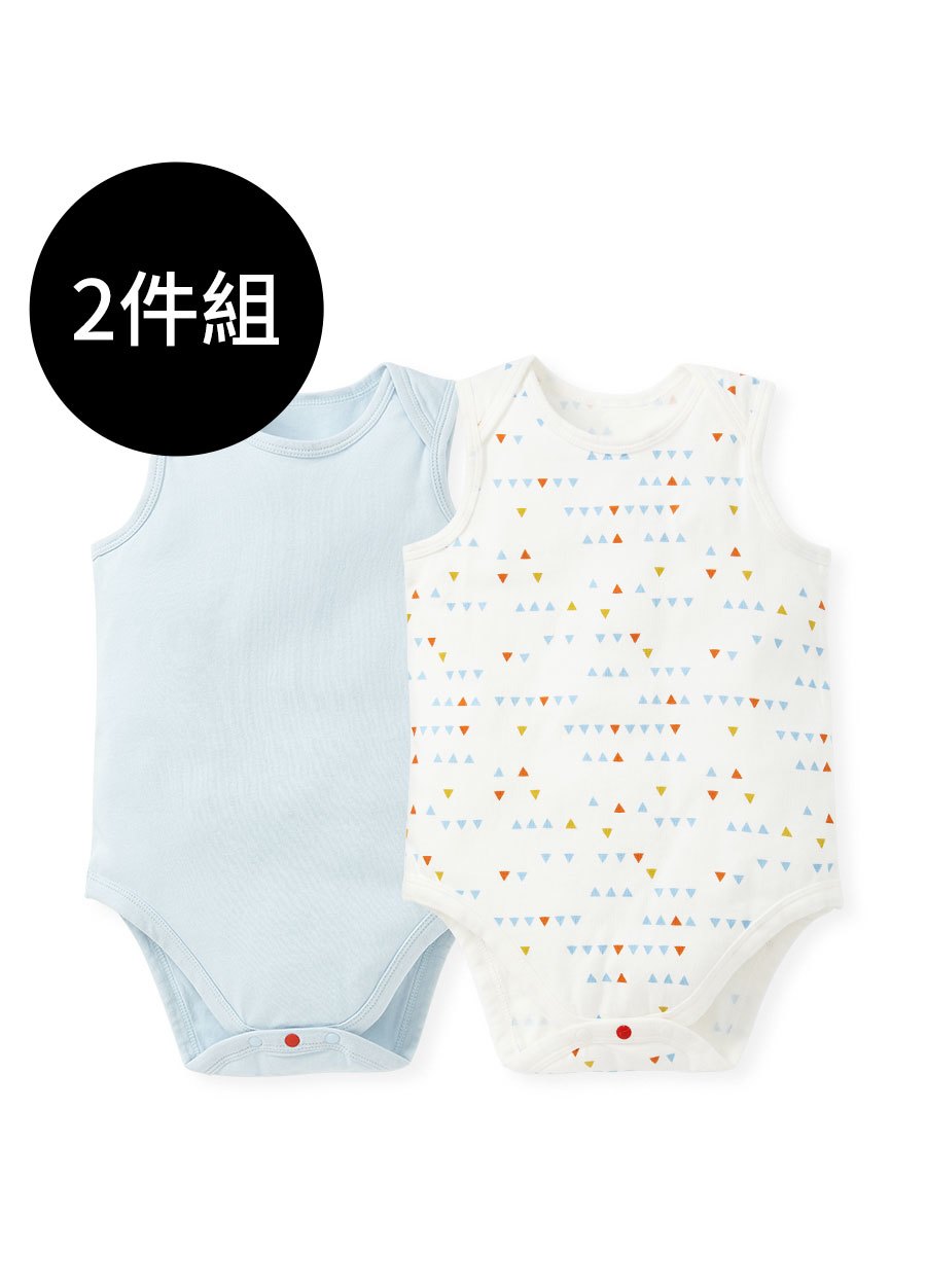 BABY Q彈棉質無袖包屁衣(2入)-幾何三角