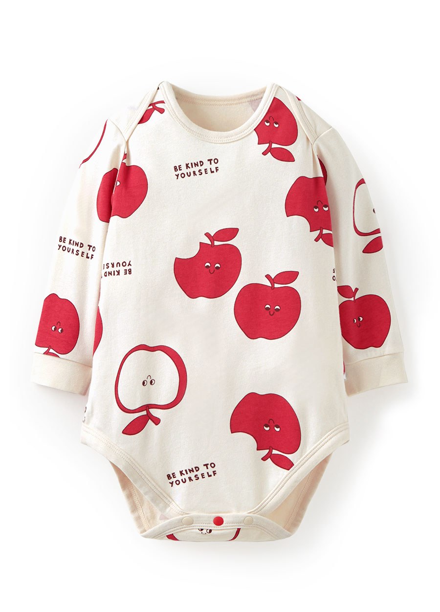 BABY Q彈棉質長袖包屁衣-蘋果