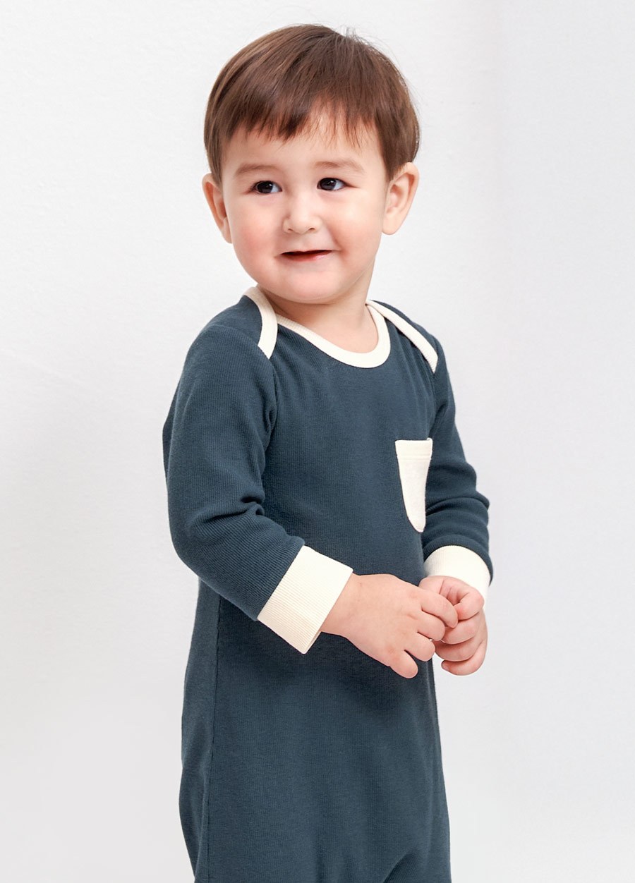 BABY Q彈配色長袖連身衣