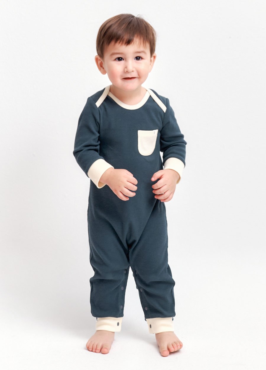 BABY Q彈配色長袖連身衣