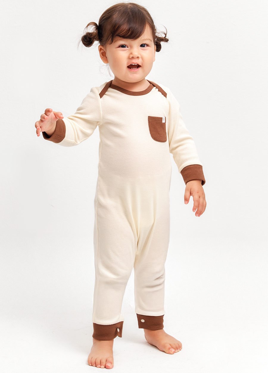 BABY Q彈配色長袖連身衣