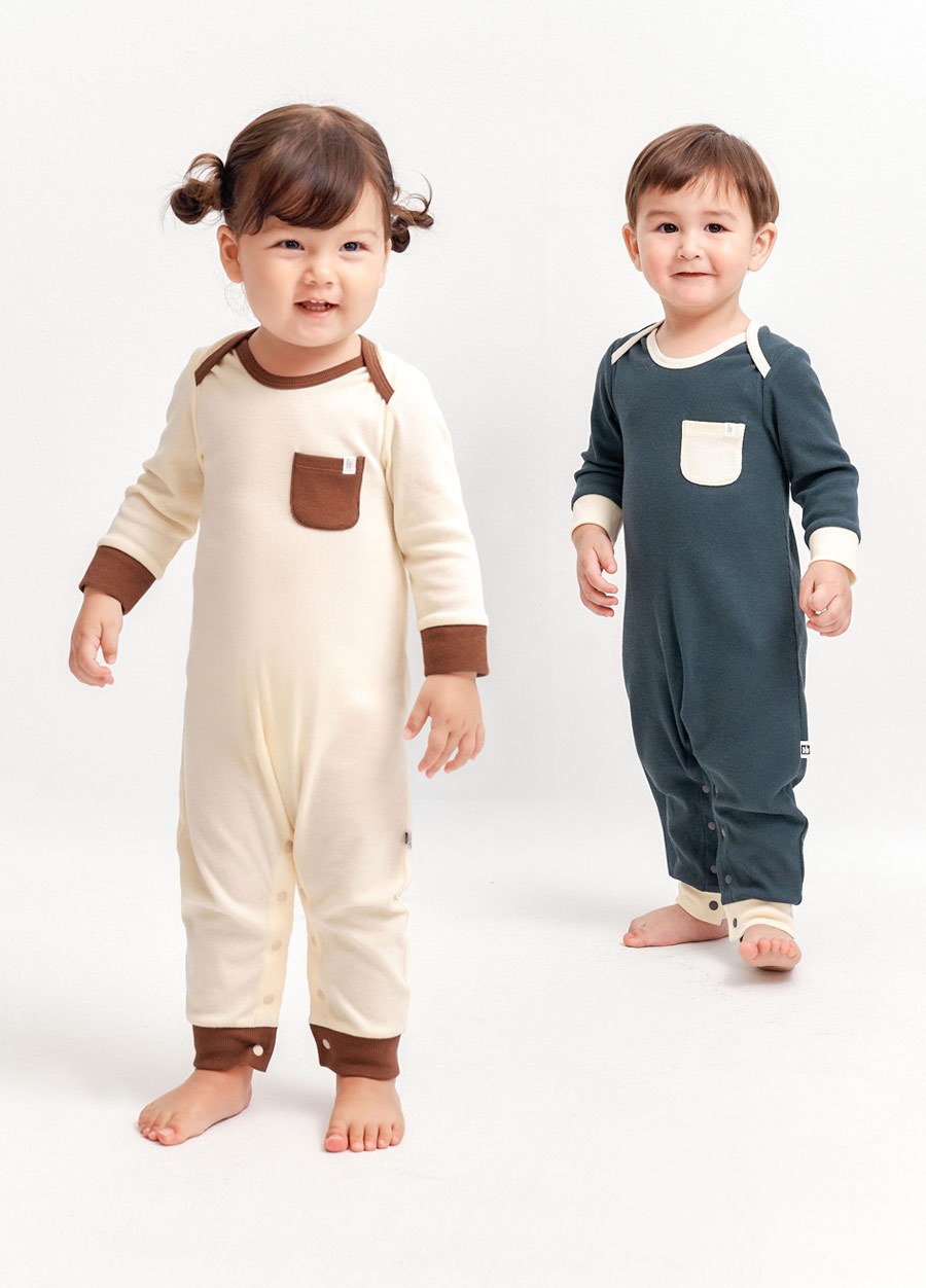 BABY Q彈配色長袖連身衣