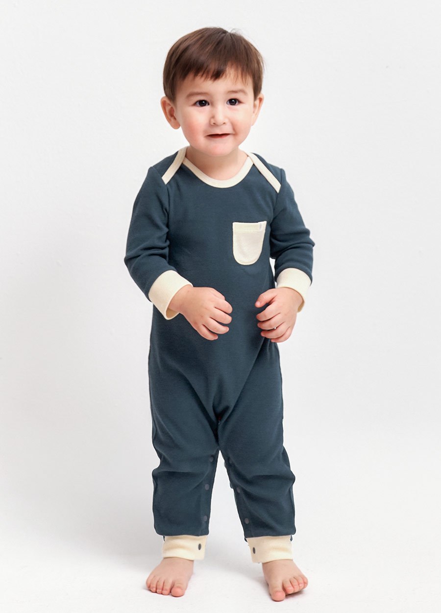 BABY Q彈配色長袖連身衣