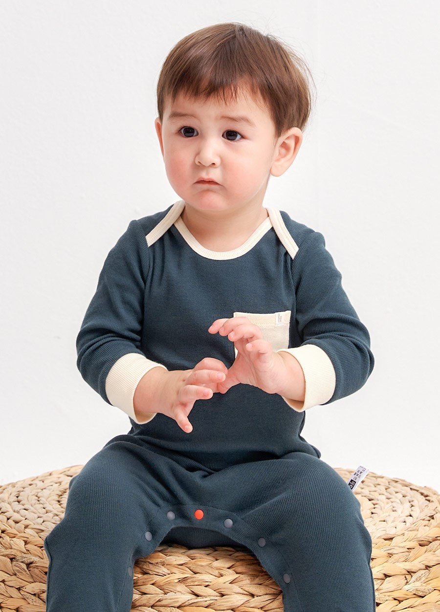 BABY Q彈配色長袖連身衣