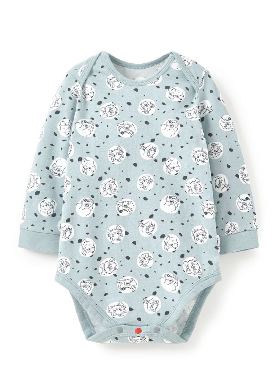 BABY 迪士尼Q彈棉質長袖包屁衣-點點貓狗