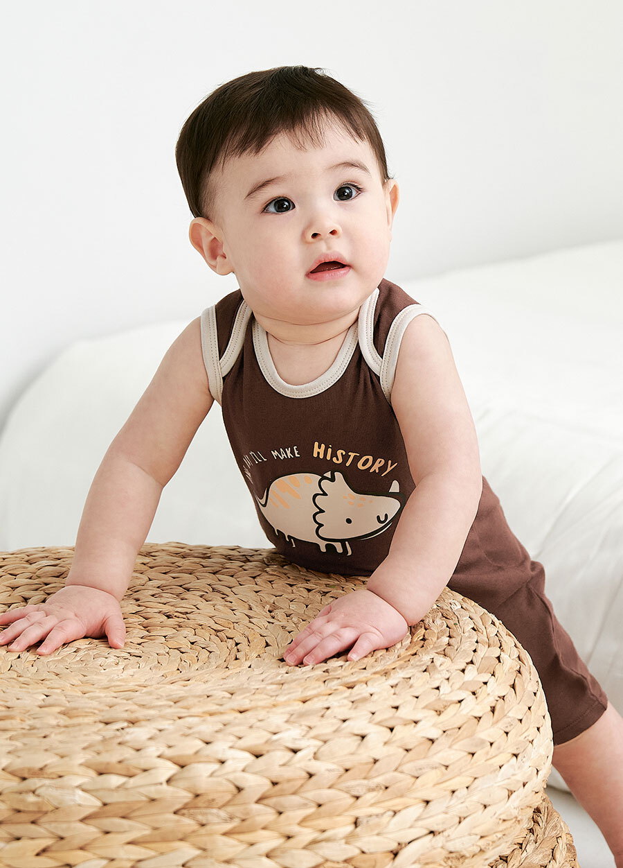 BABY Q彈無袖連身包屁衣-三角龍