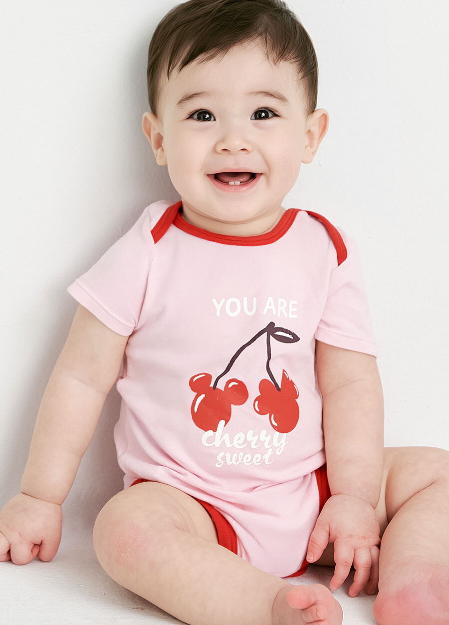 BABY 迪士尼Q彈棉質包屁衣-櫻桃米奇