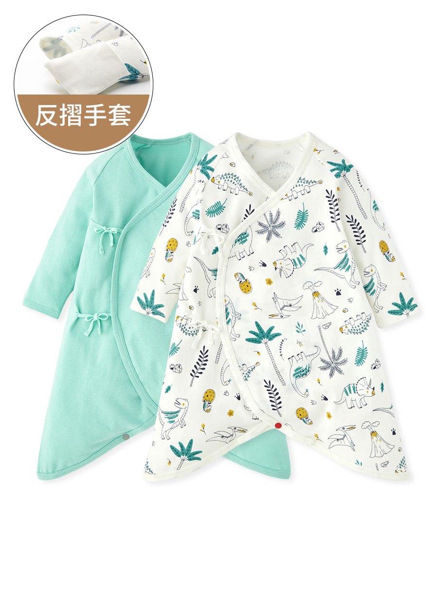 新生兒Q彈棉質蝴蝶衣(2入)-線條恐龍