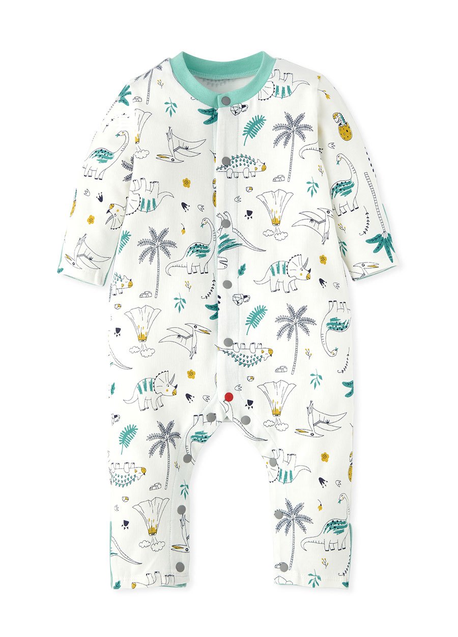 新生兒長袖連身衣-線條恐龍