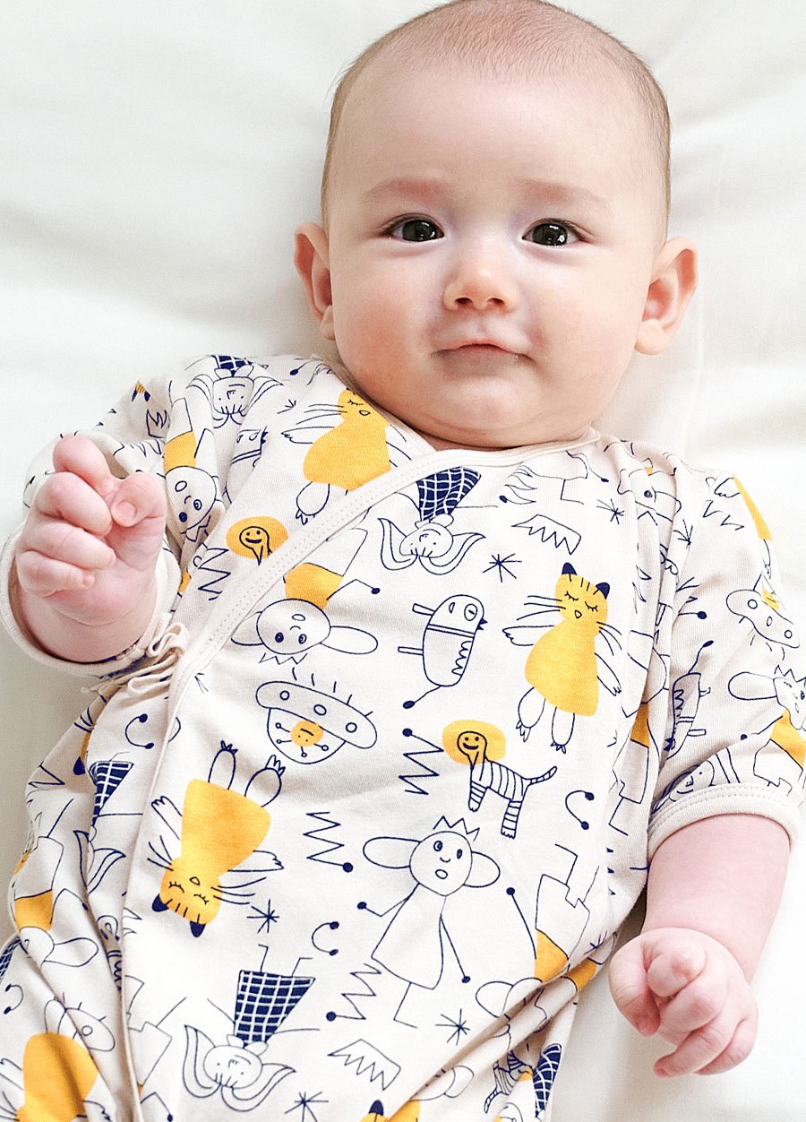 新生兒短袖連身包屁衣-童趣線條