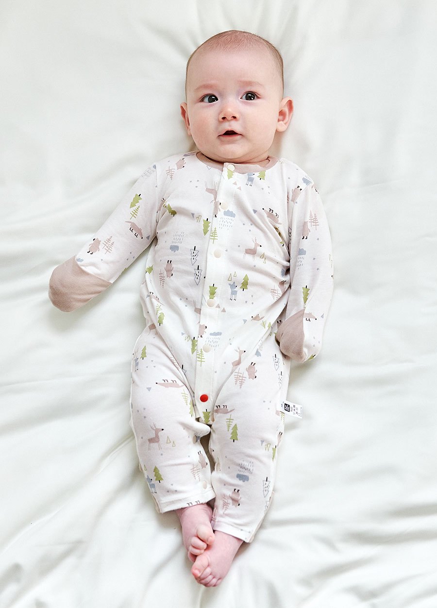 新生兒長袖連身衣-森林動物
