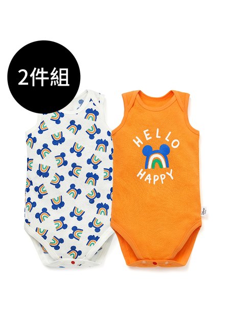 BABY純棉網眼無袖包屁衣(2入)-彩虹米奇