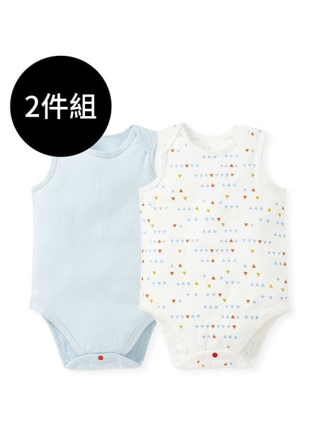 BABY Q彈棉質無袖包屁衣(2入)-幾何三角