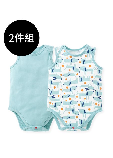 BABY Q彈棉質無袖包屁衣(2入)-狗狗