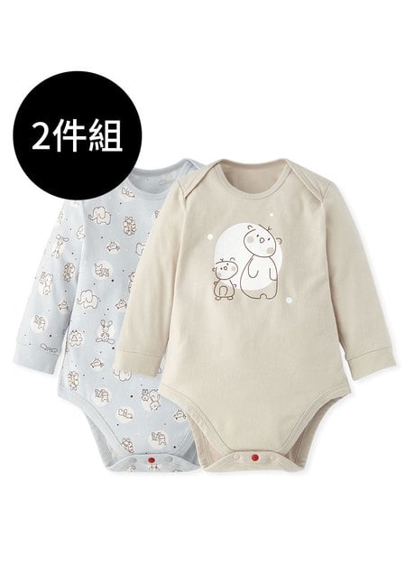 BABY Q彈棉質長袖包屁衣(2入)-點點動物園