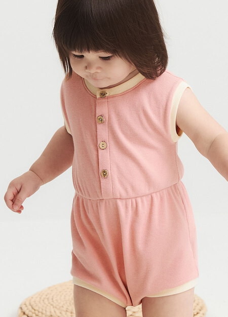 BABY撞色剪接連身包屁衣