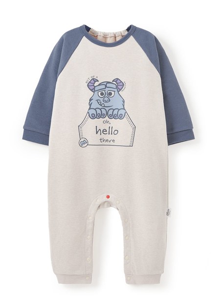 BABY迪士尼毛圈長袖連身衣-毛怪-灰藍1