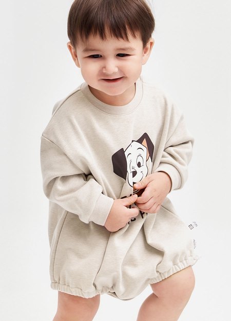 BABY 迪士尼毛圈寬鬆包屁衣-101忠狗-米色2