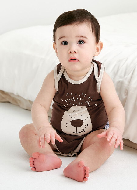 BABY Q彈棉質無袖包屁衣-北極熊