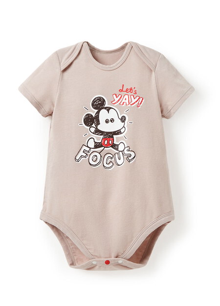 BABY迪士尼Q彈棉質包屁衣-米奇-卡其2