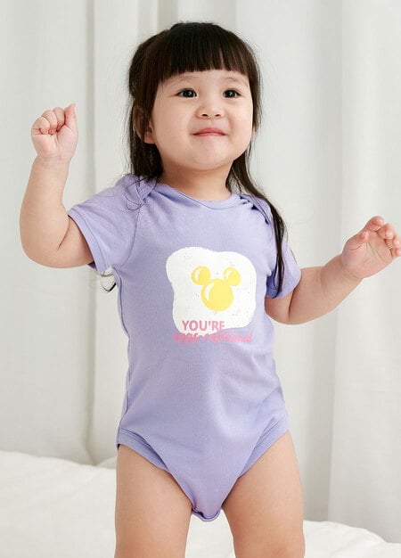 BABY迪士尼Q彈棉質包屁衣-蛋黃米奇-淺紫2