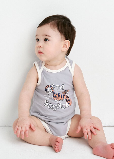 BABY 迪士尼Q彈棉質無袖包屁衣-跳跳虎