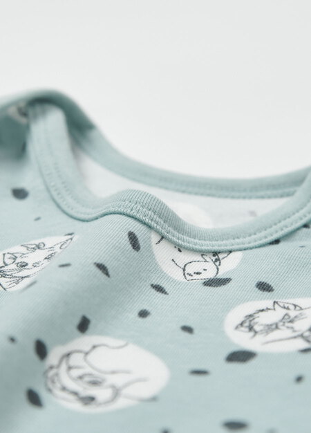 BABY迪士尼Q彈棉質包屁衣-點點貓狗-藍綠2