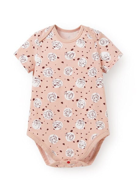 BABY迪士尼Q彈棉質包屁衣-點點貓狗-粉橘1