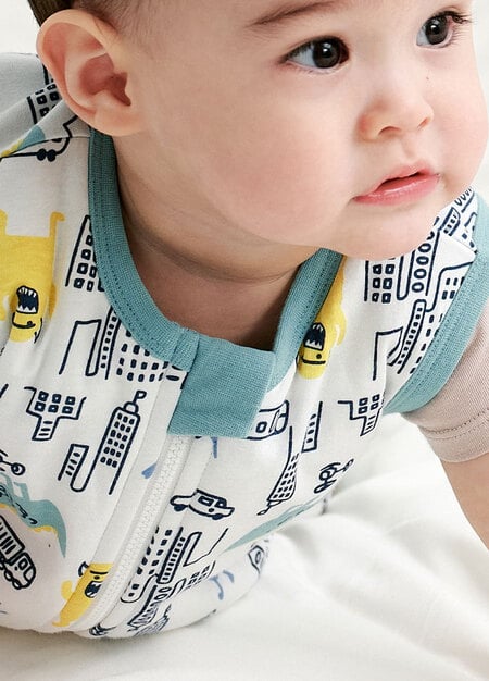 抗菌防踢被(薄款0-24M)拉鍊款-怪獸大戰-藍綠2