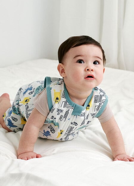 抗菌防踢被(薄款0-24M)拉鍊款-怪獸大戰-藍綠4