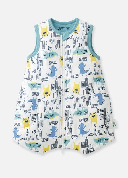 抗菌防踢被(薄款0-24M)拉鍊款-怪獸大戰-藍綠1