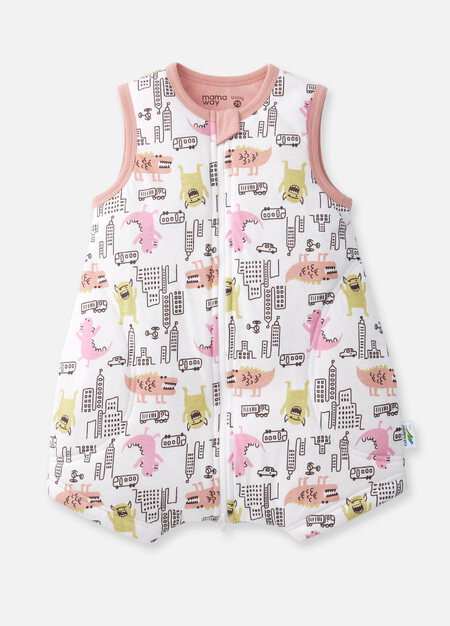 抗菌防踢被(薄款0-24M)拉鍊款-怪獸大戰-粉橘1