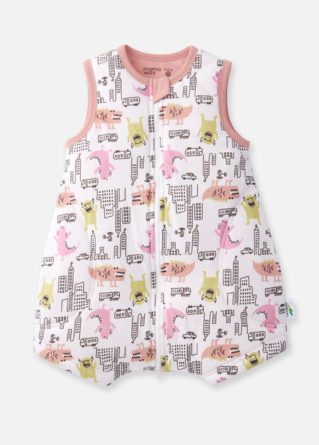 抗菌防踢被(薄款0-24M)拉鍊款-怪獸大戰-粉橘1