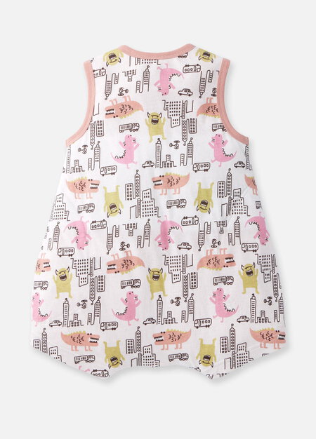 抗菌防踢被(薄款0-24M)拉鍊款-怪獸大戰-粉橘4