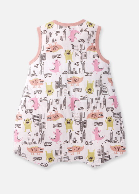 抗菌防踢被(薄款0-24M)拉鍊款-怪獸大戰-粉橘4