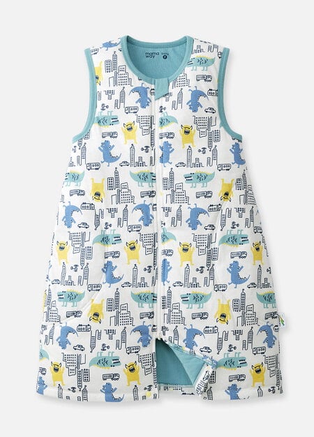 抗菌防踢被(薄款3Y)拉鍊款-怪獸大戰-藍綠1