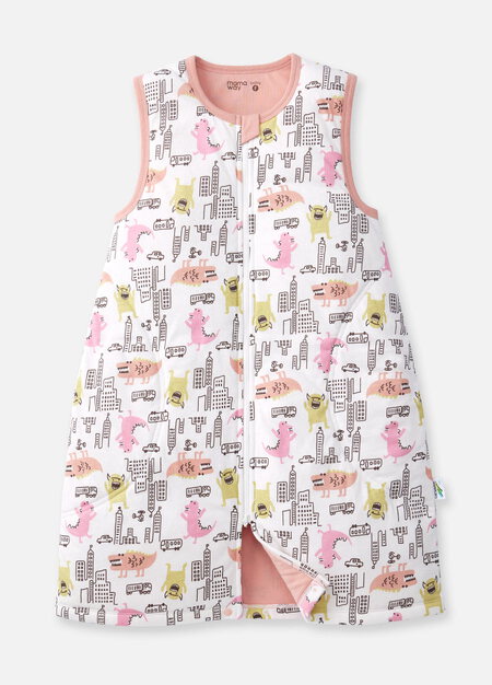 抗菌防踢被(薄款3Y)拉鍊款-怪獸大戰-粉橘1