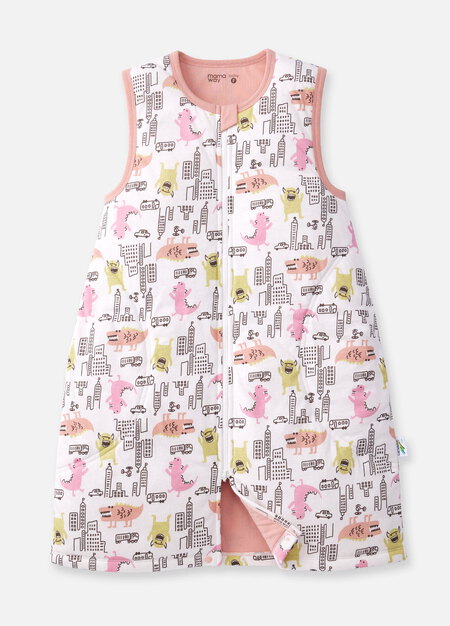 抗菌防踢被(薄款3Y)拉鍊款-怪獸大戰-粉橘1