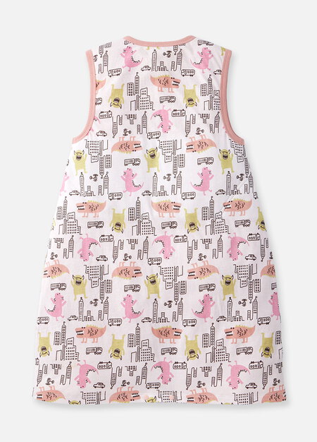 抗菌防踢被(薄款3Y)拉鍊款-怪獸大戰-粉橘4