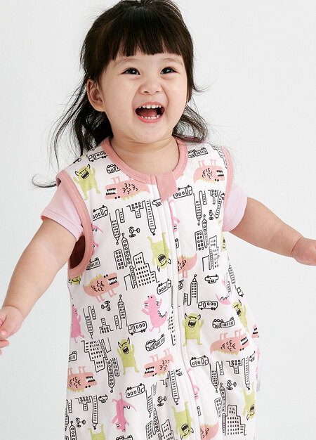 抗菌防踢被(薄款3Y)拉鍊款-怪獸大戰-粉橘2