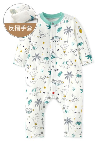 新生兒長袖連身衣-線條恐龍