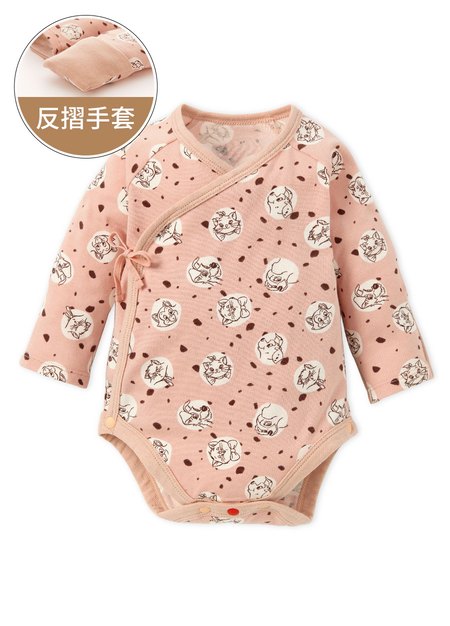 新生兒迪士尼Q彈棉質長袖包屁衣-點點貓狗