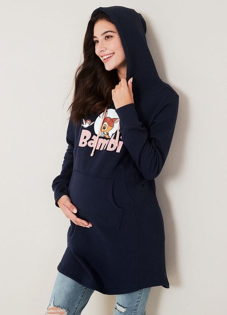 迪士尼小鹿斑比長版厚刷毛孕哺帽T