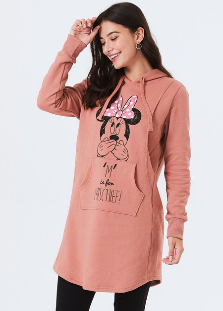 迪士尼米妮長版厚刷毛孕哺帽T