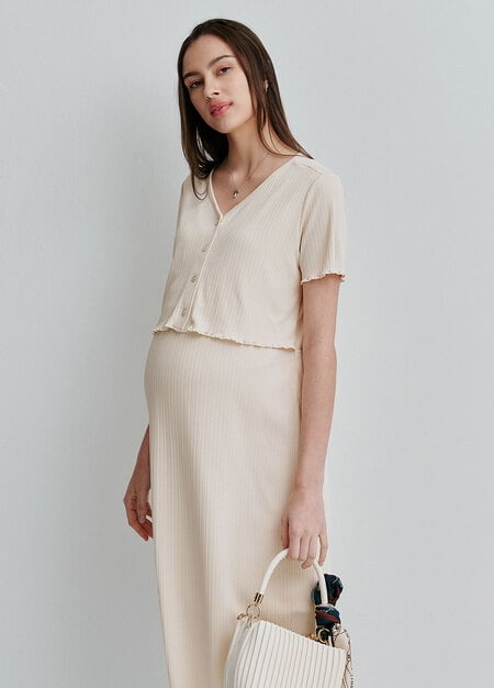 假兩件式開衩裙孕哺套裝