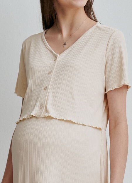 假兩件式開衩裙孕哺套裝