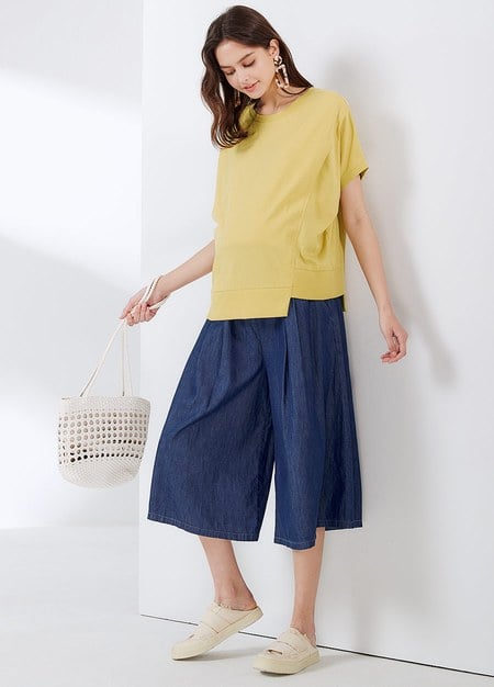 涼爽寬版輕牛仔孕婦褲裙