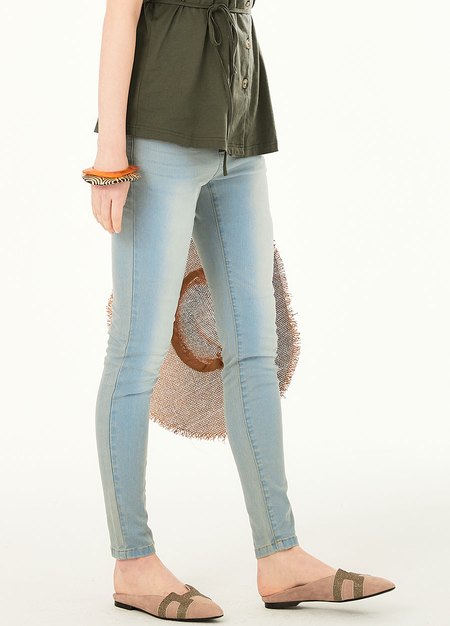 彈力修身牛仔孕婦褲